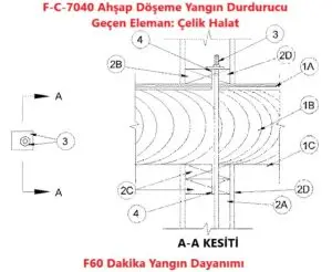 F-C-7040 Ahşap Döşeme Yangın Durdurucu Geçen Tesisat: Çelik Halat