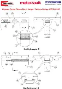 Alçıpan Duvar-Tavan Derzi Yangın Yalıtımı Detayı HW-D-0110