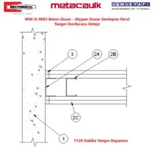 WW-D-0083 Beton Duvar - Alçıpan Duvar Genleşme Derzi Yangın Durdurucu Detayı