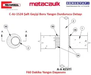 C-AJ-1524 Şaft Geçişi Boru Yangın Durdurucu Detayı