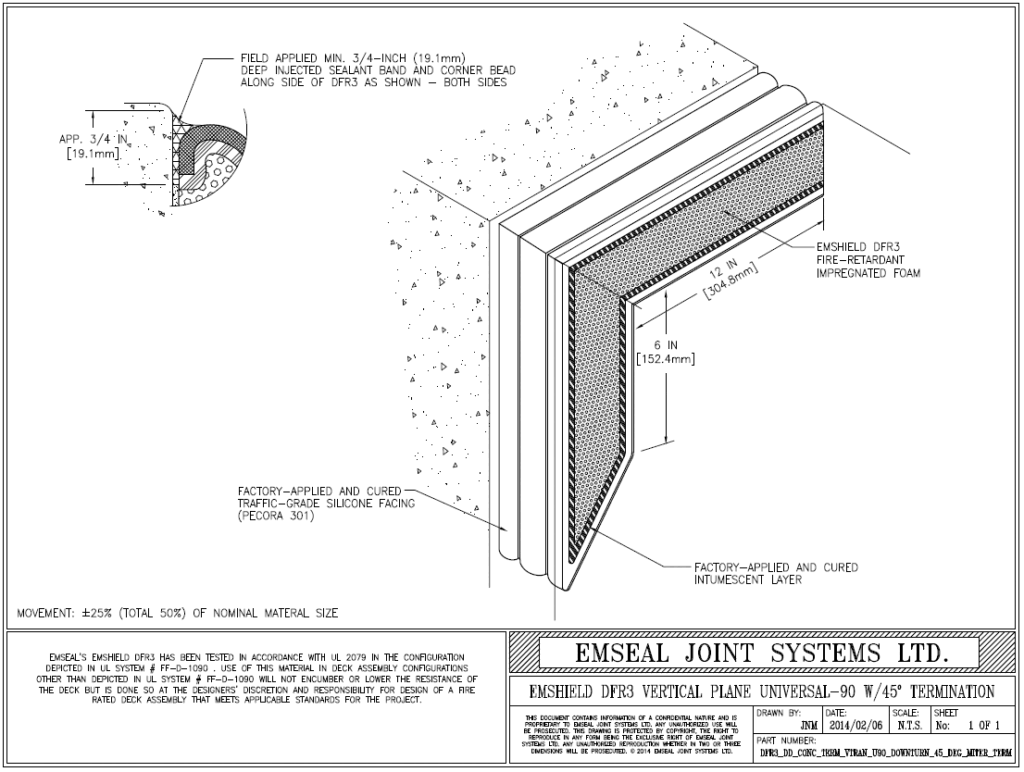 Emshield DFR3 F180 Yangın Dayanımlı Dikey Universal-90 dış Köşe, 45 Derece Sonlandırma ile (Tipik)