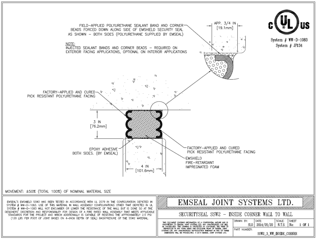 Emshield SecuritySeal SSW2 Duvar–Duvar Beton İç Köşe (Tipik)