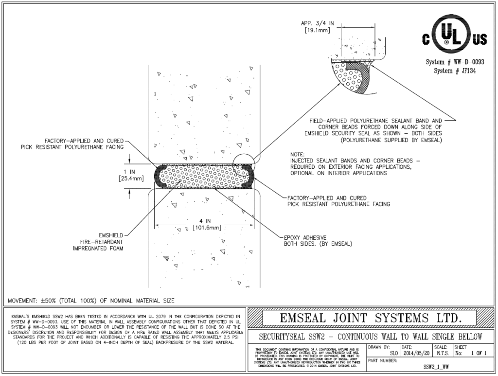 Emshield SecuritySeal SSW2 Duvar–Duvar Beton Tek Körük (Tipik)