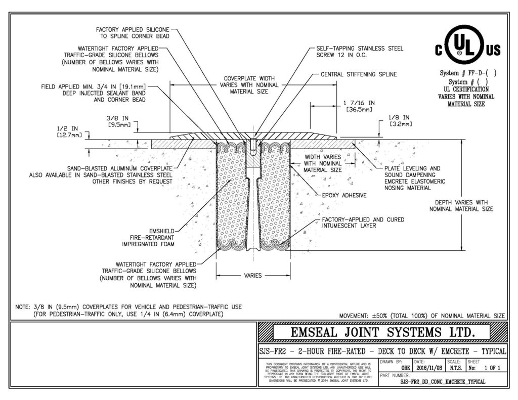 SJS-FR2 System - F120 Dakika Yangın Dayanımlı Döşemeden Döşemeye Genleşme Derzi Sistemi (Emcrete ile Tipik Uygulama)