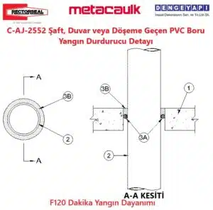 Beton Duvardan Geçen 38 mm CPVC Boru F120 Yangın Durdurucu Detayı C-AJ-2552