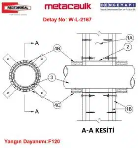 Şaft Geçen Yanıcı Boru Pasif Yangın Durdurucu Detayı W-L-2167