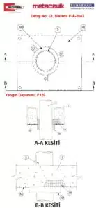 Korumasız Çelik Kompozit Döşeme Yanıcı Boru Geçişi Yangın Durdurucu Detayı F-A-2043
