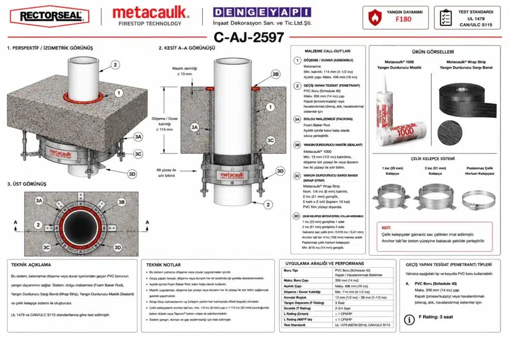 PVC Boru Yangın Durdurucu Kelepçe Detayı C-AJ-2597