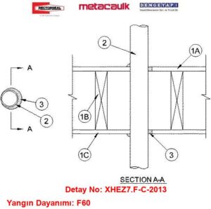 Ahşap Döşemeden Geçen Yanıcı Boru Yangın Durdurucu Detayı F-C-2013 — Ahşap kirişli döşemede yanıcı boru/boru geçişleri için yangın durdurucu mastik sistemi