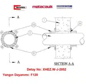 Beton Duvardan Geçen 100 mm CPVC Boru F120 Yangın Durdurucu Detayı W-J-2052
