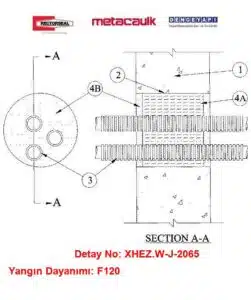Beton Duvardan Geçen Elektrik Konduiti F120 MC1000 Yangın Durdurucu Detayı W-J-2065