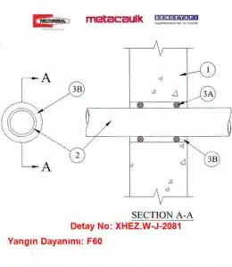 Beton Duvardan Geçen 50 mm ABS Boru F60 MC1000 Yangın Durdurucu Detayı W-J-2081