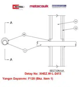 Alçıpan Duvardan Geçen 50 mm CPVC Boru F120 MC1000 / MC350i Yangın Durdurucu Detayı W-L-2413