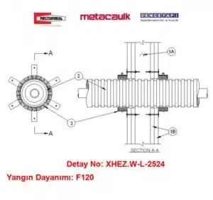 Alçıpan Duvardan Geçen İzoleli 50 mm PEX Polietilen Boru F120 MC SARGI Yangın Durdurucu Detayı W-L-2524