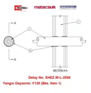 Alçıpan Duvardan Geçen 19 mm PEX Polietilen Boru F120 MC1000 / MC SARGI Yangın Durdurucu Detayı W-L-2526