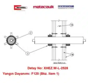 Alçıpan Duvar 3/4 inç Çaplı Polietilen Boru Yangın İzolasyonu Detayı W-L-2528 MC KELEPÇE