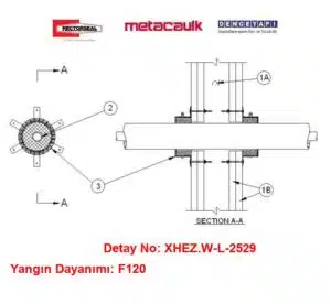 Alçıpan 3/4″ Polietilen Boru F120 Yangın Bariyeri Detayı W-L-2529