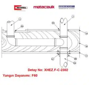 Ahşap Döşemeden Geçen 100 mm PVC Boru F60 MC1000 / MC SARGI Yangın Durdurucu Detayı F-C-2302