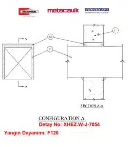 Beton Duvardan Geçen 16 inç Çelik Boru F120 MC1000 Yangın Durdurucu Detayı W-J-7054