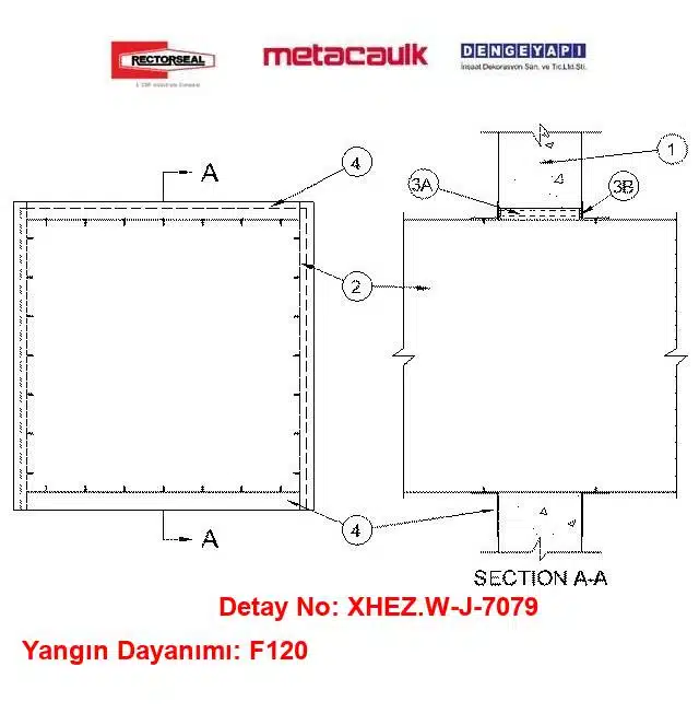 Betonarme Duvarda Çelik Hava Kanalı Geçişi İçin Yangın Durdurucu Sistem W-J-7079