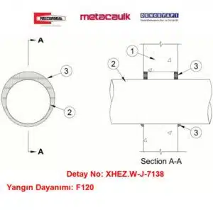 Beton Duvardan Geçen 10 inç Hava Kanalı F120 MC1200 / MC150+ Yangın Durdurucu Detayı W-J-7138