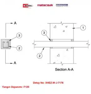 Beton Duvardan Geçen 5/8 inç Çelik Kanal F120 MC1000 / MC150+ Yangın Durdurucu Detayı W-J-7176