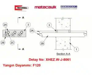 Beton Duvardan Geçen 1 inç Çelik Boru F120 MC1000 / MC350i Yangın Durdurucu Detayı W-J-8061