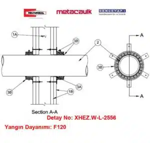 Alçıpan Duvardan Geçen 100 mm PVDF Boru F120 MC150+ / 350i Yangın Durdurucu Detayı W-L-2556