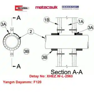 Alçıpan Duvardan Geçen 75 mm Polipropilen Boru F120 MC150+ / 350i Yangın Durdurucu Detayı W-L-2563