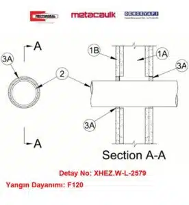 Alçıpan Duvardan Geçen 50 mm Polipropilen Boru F120 MC1000 / MC350i Yangın Durdurucu Detayı W-L-2579