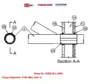 Alçıpan Duvardan Geçen 150 mm PVC Boru F120 Metacaulk İntumesan Manşon / MC150+ Yangın Durdurucu Detayı W-L-2895