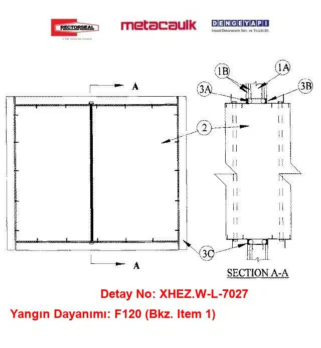 Konstrüksiyonlu Alçıpan Duvarda Dikdörtgen Çelik Hava Kanalı Geçişi için Yangın W-L-7027