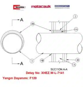 Alçıpan Duvardan Geçen 16 inç Çelik Hava Kanalı F120 MC350i Yangın Durdurucu Detayı W-L-7141