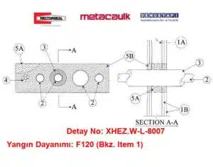 Alçıpan Duvardan Geçen Boru Gurubu F120 Yangın Durdurucu Detayı W-L-8007