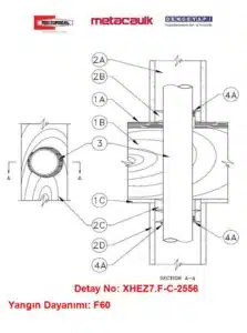 Ahşap Döşemeden Geçen 100 mm Elektrik Konduiti F60 MC1000 / MC350i Yangın Durdurucu Detayı F-C-2556