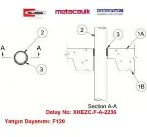 Betonarme Döşemeden Geçen 50 mm Polipropilen Boru F120 MC1000 / Biostop 500+ Yangın Durdurucu Detayı F-A-2236